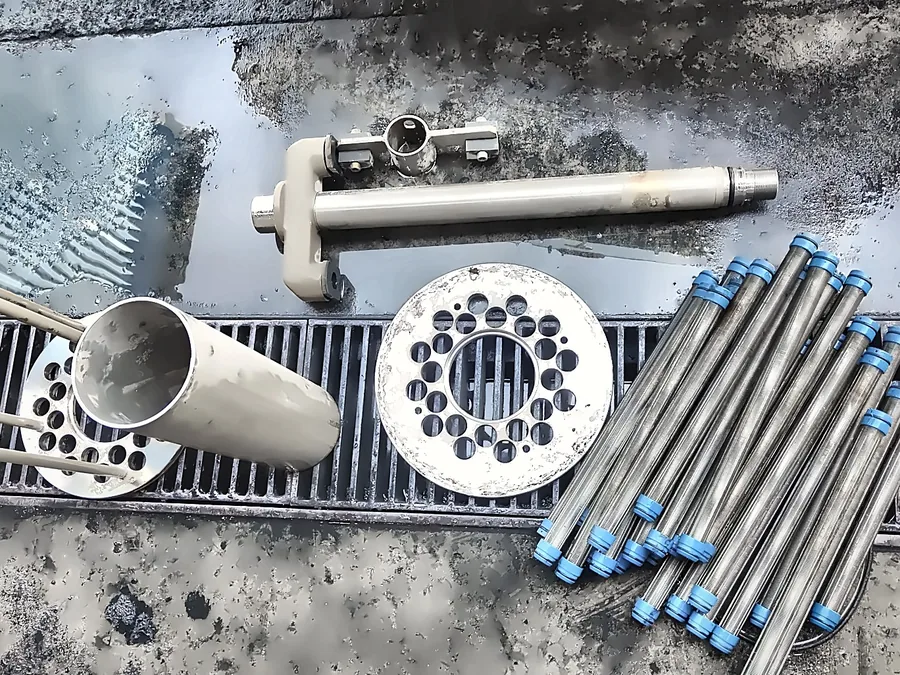 Filter elements and parts laid out during an overhaul