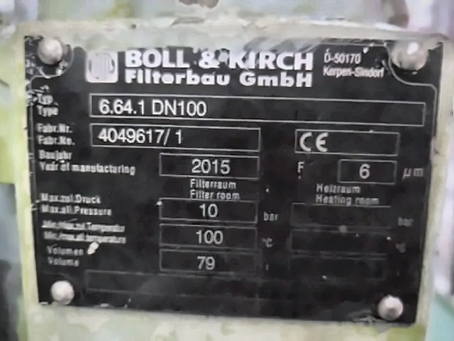 Bollfilter type 6.64.1 automatic filter nameplate